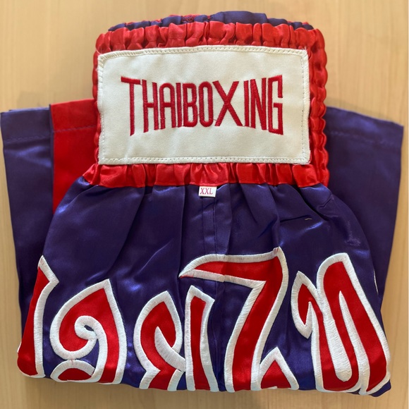 Boxing Short Muay Thai Men Women 2XL Purple Embroidery MMA Sports Elastic Fonts - Picture 8 of 8